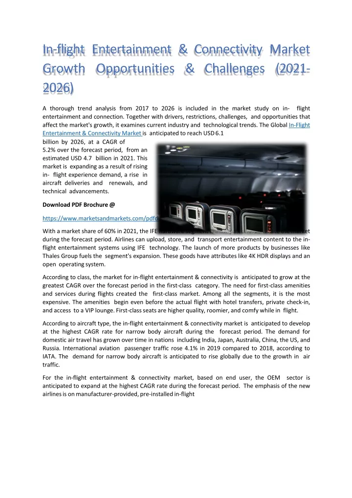 in flight entertainment connectivity market growth opportunities challenges 2021 2026