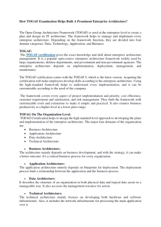 1.How TOGAF examination helps built a prominent enterprise architecture