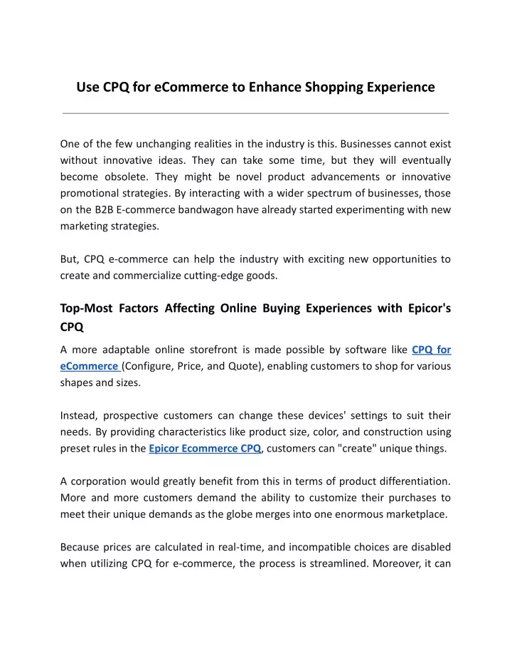 use cpq for ecommerce to enhance shopping