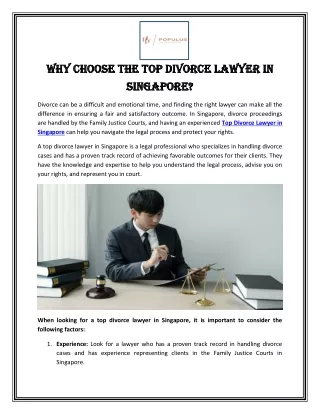 Why Choose the Top Divorce Lawyer in Singapore
