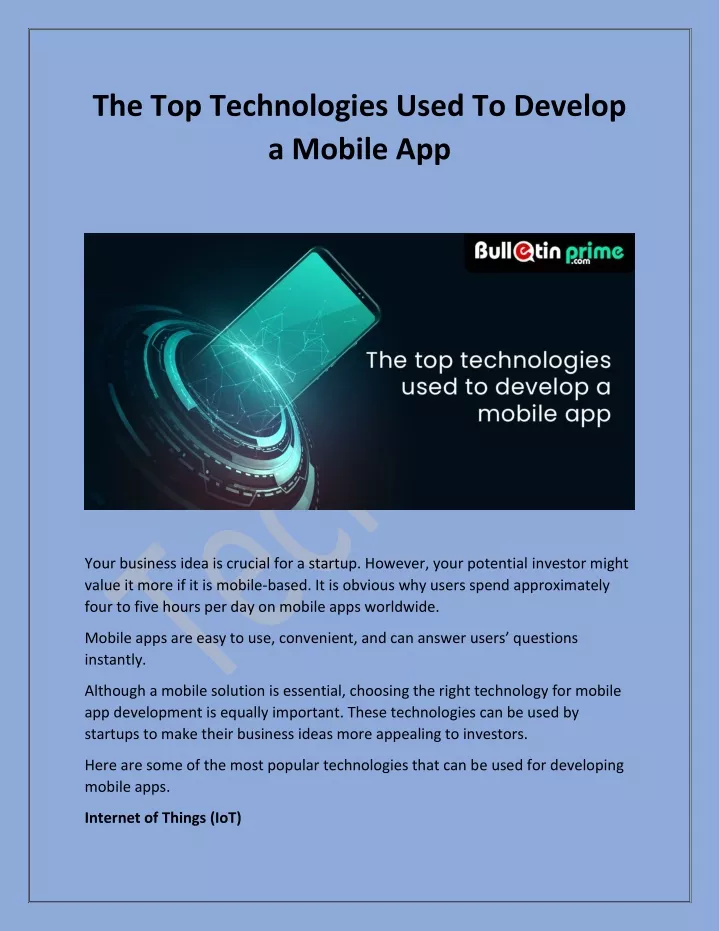 the top technologies used to develop a mobile app