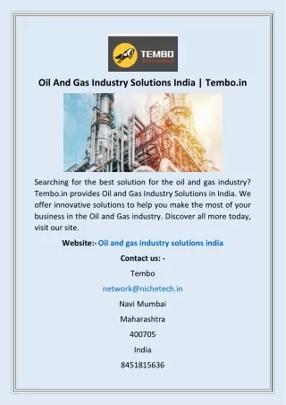 Oil And Gas Industry Solutions India | Tembo.in