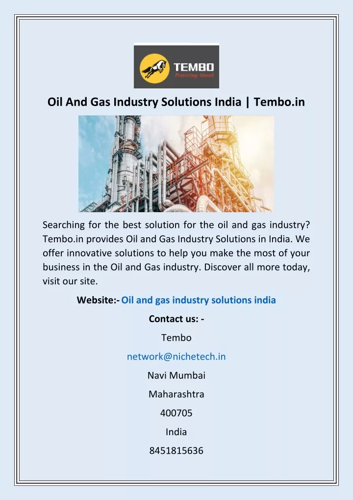 oil and gas industry solutions india tembo in