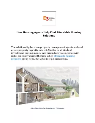 How Housing Agents Help Find Affordable by E3 Housing