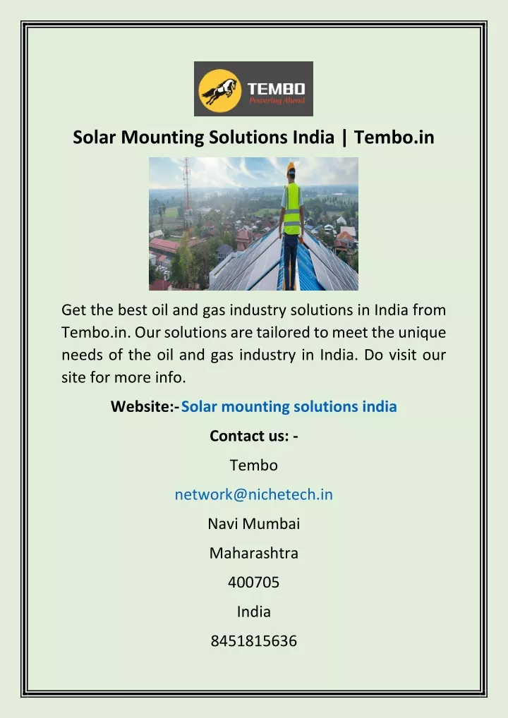 solar mounting solutions india tembo in