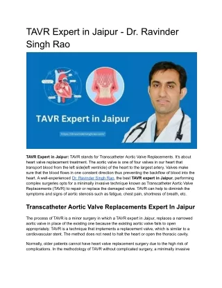 tavr expert in jaipur dr ravinder singh rao