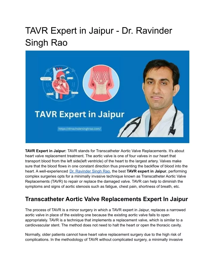 tavr expert in jaipur dr ravinder singh rao