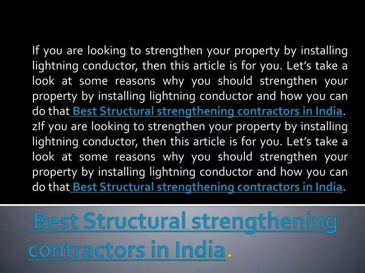 best structural strengthening contractors in india