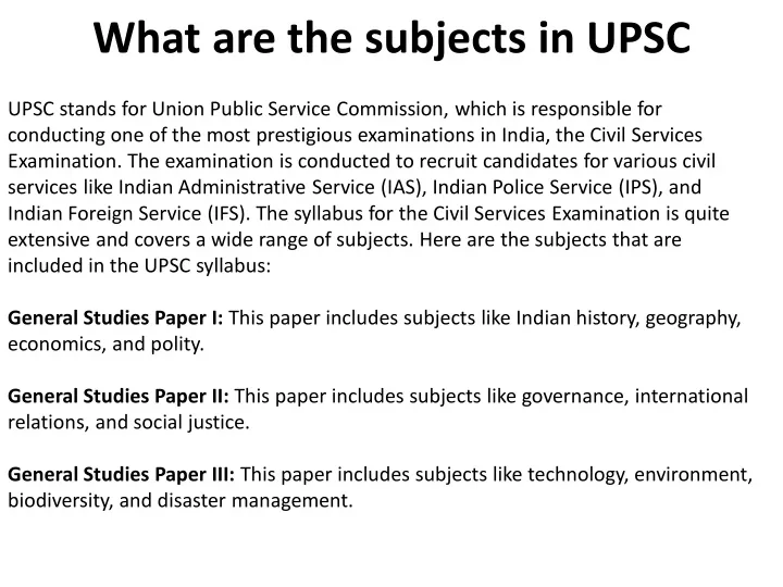 what are the subjects in upsc