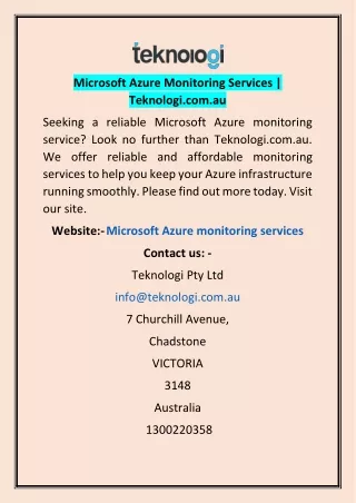 Microsoft Azure Monitoring Services | Teknologi.com.au