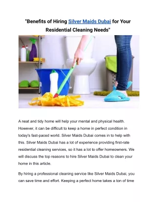 Silver Maids Dubai - The Best Cleaning Service in Dubai