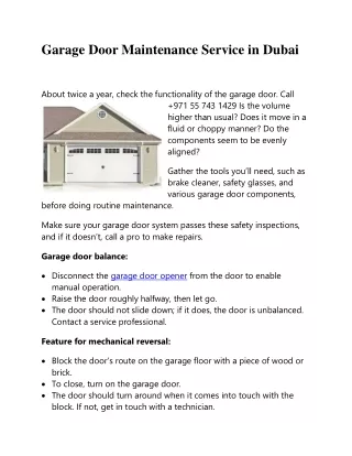 Garage Door Maintenance and Repair Service in Dubai