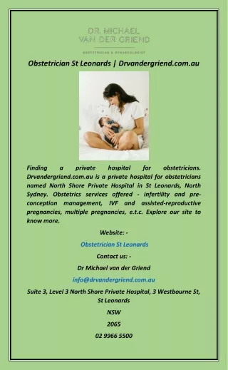 Obstetrician St Leonards  Drvandergriend.com