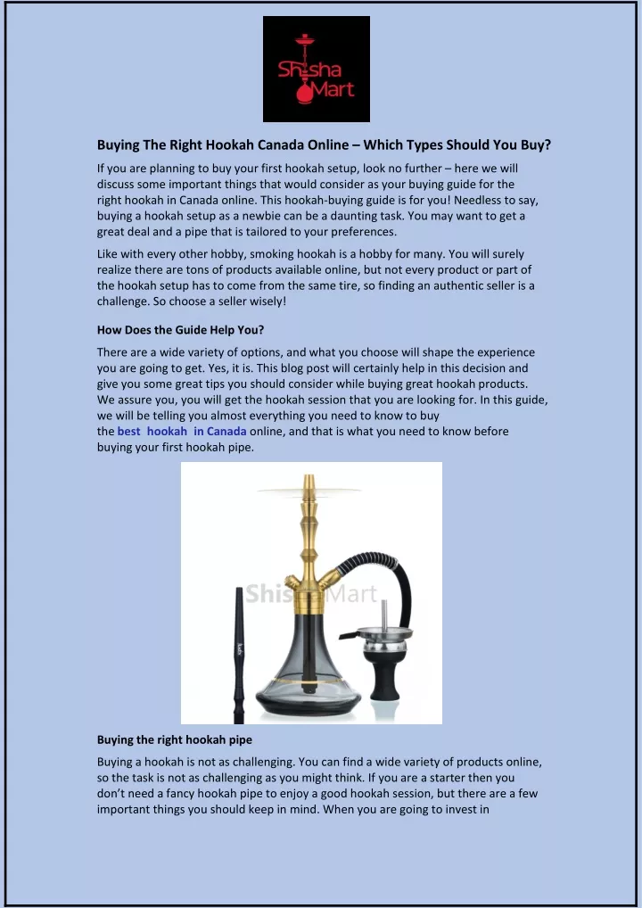 buying the right hookah canada online which types
