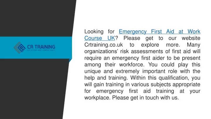 looking for emergency first aid at work course