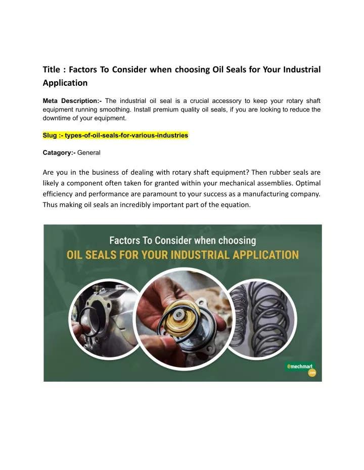 title factors to consider when choosing oil seals