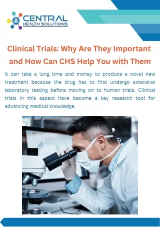 Clinical Trials: Why Are They Important & How Can CHS Help You with Them
