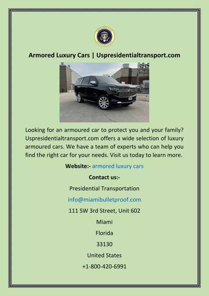 armored luxury cars uspresidentialtransport com