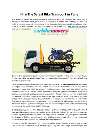 Hire The Safest Bike Transport in Pune