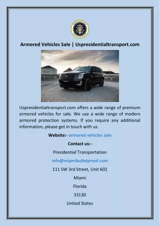 Armored Vehicles Sale  Uspresidentialtransport