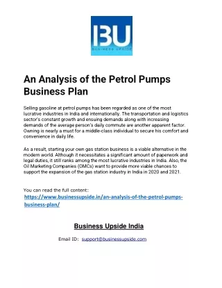 An Analysis of the Petrol Pumps Business Plan