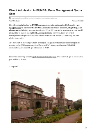 direct admission in pumba pune management quota