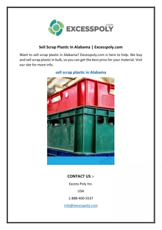 Sell Scrap Plastic In Alabama  Excesspoly.com