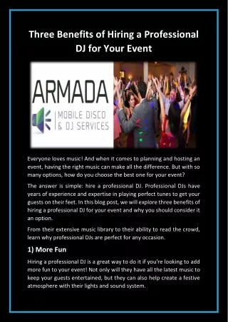 Three Benefits of Hiring a Professional DJ for Your Event