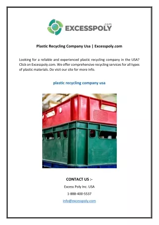Plastic Recycling Company Usa  Excesspoly.com