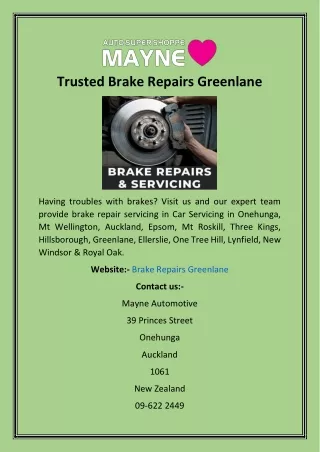 Trusted Brake Repairs Greenlane