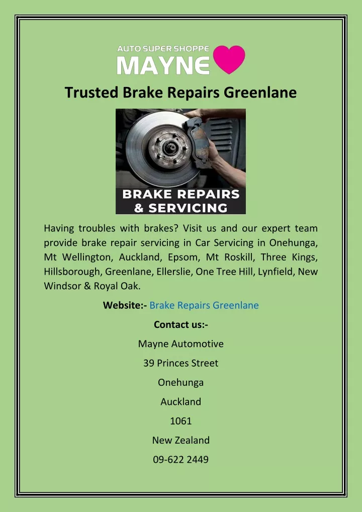 trusted brake repairs greenlane