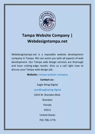 Tampa Website Company  Webdesigntampa.net