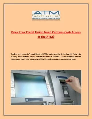 Does Your Credit Union Need Cardless Cash Access at the ATM?