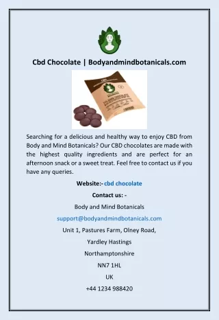 Cbd Chocolate | Bodyandmindbotanicals.com