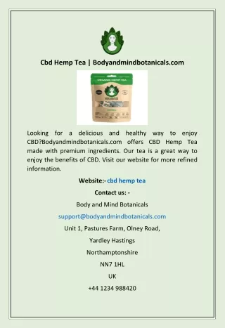 Cbd Hemp Tea | Bodyandmindbotanicals.com