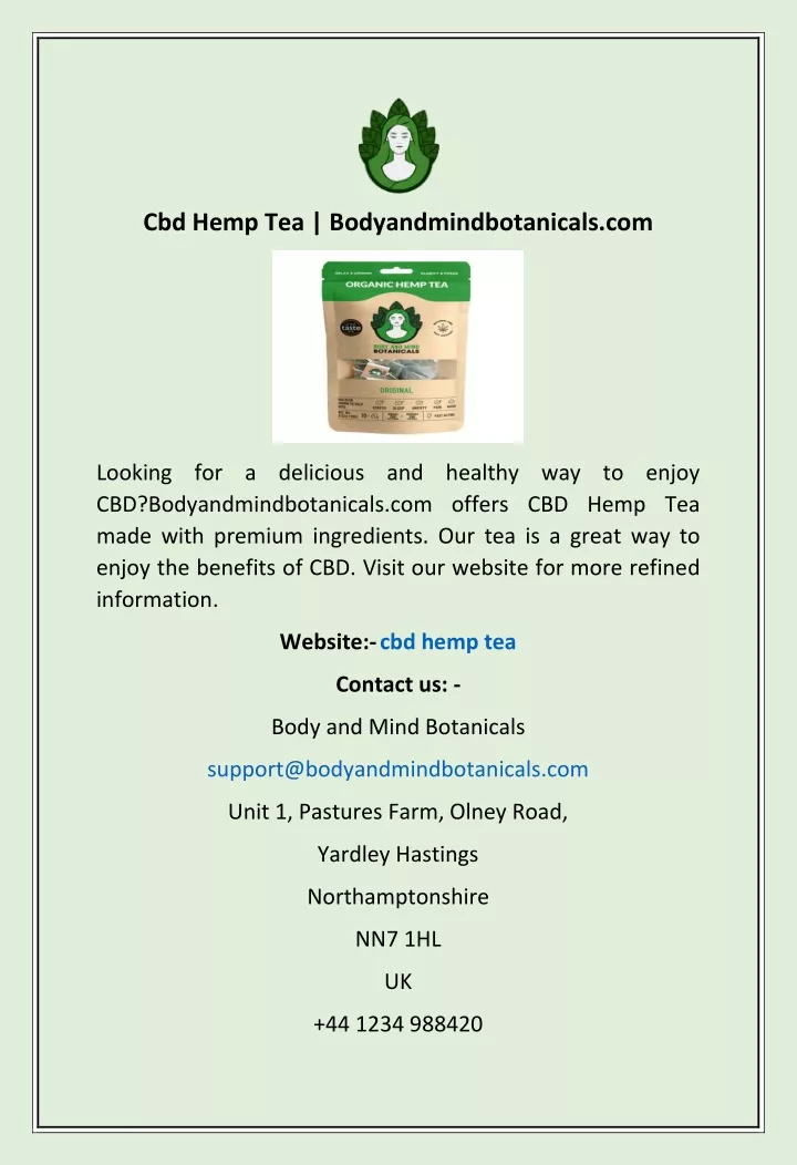 cbd hemp tea bodyandmindbotanicals com