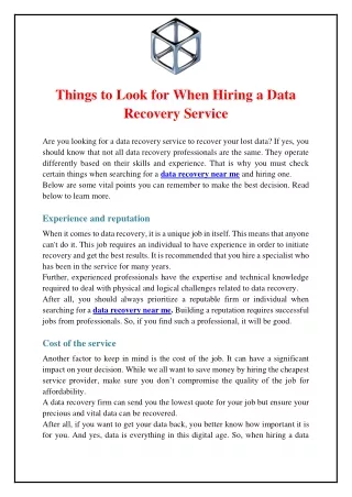 Things to Look for When Hiring a Data Recovery Service