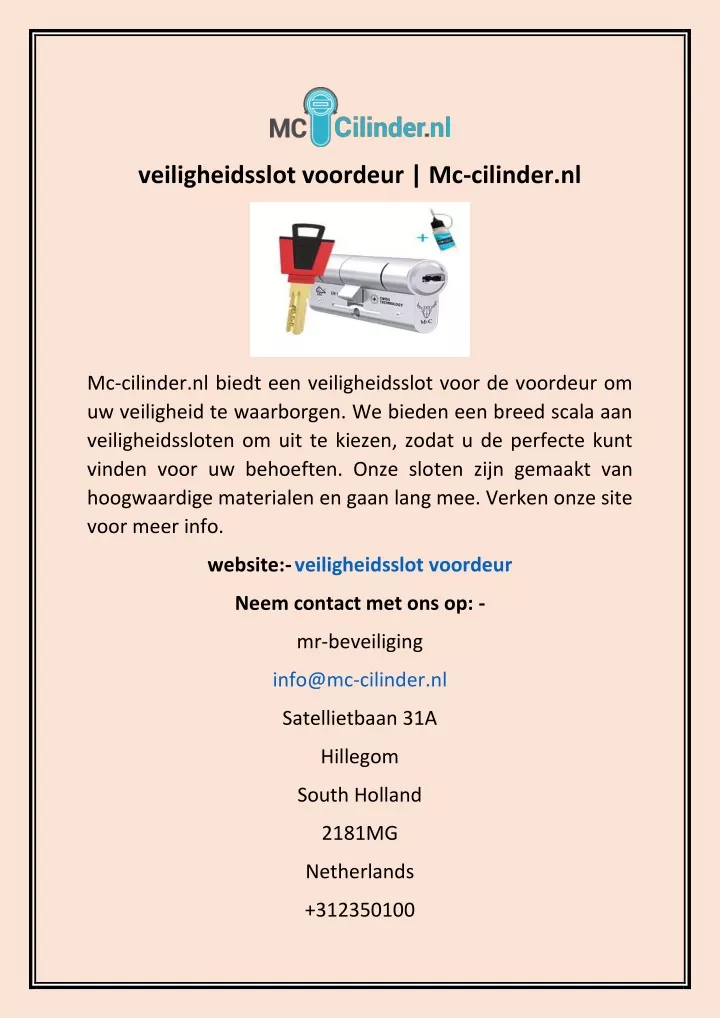 veiligheidsslot voordeur mc cilinder nl