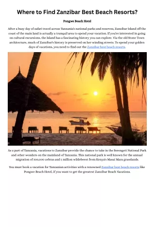 Where to Find Zanzibar Best Beach Resorts?