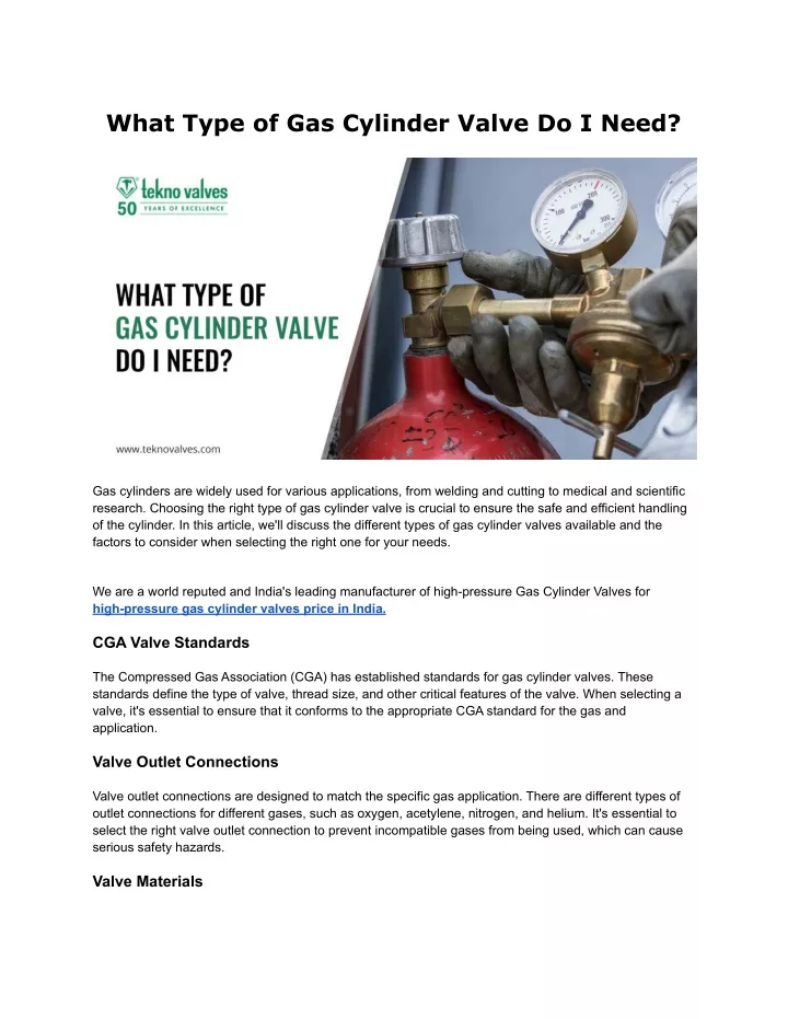 what type of gas cylinder valve do i need