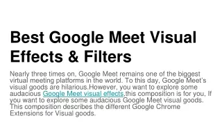 Best Google Meet Visual Effects & Filters