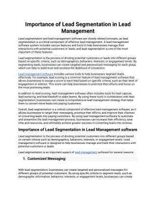 importance of lead segmentation in lead management