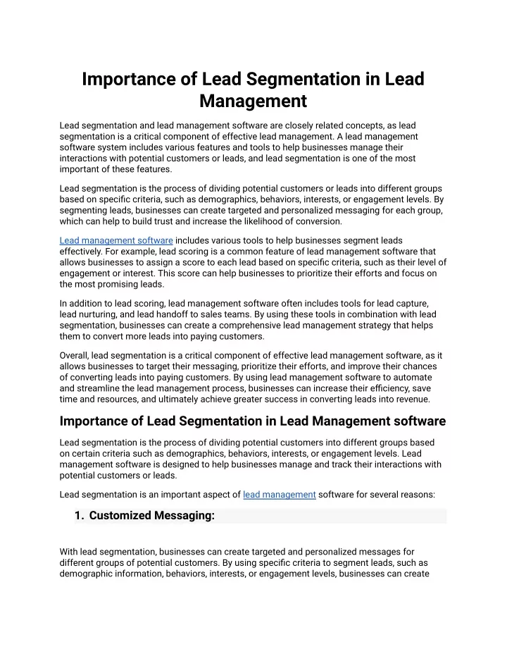 importance of lead segmentation in lead management