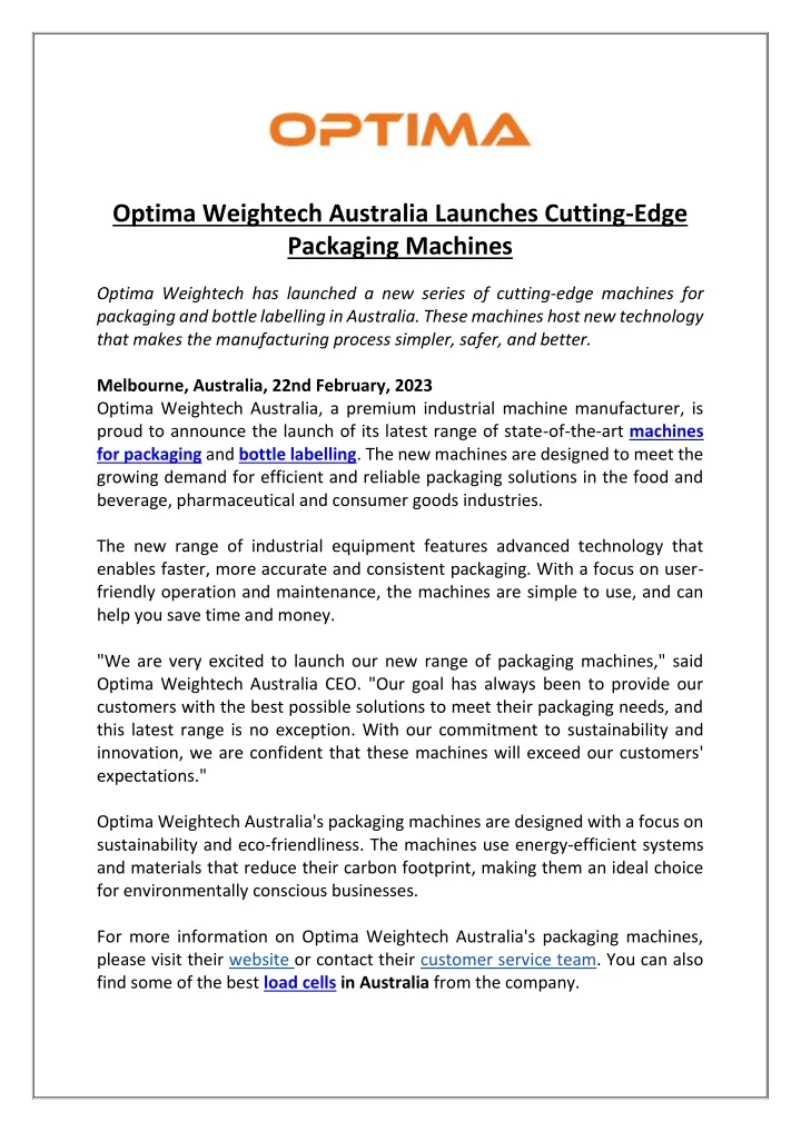 optima weightech australia launches cutting edge
