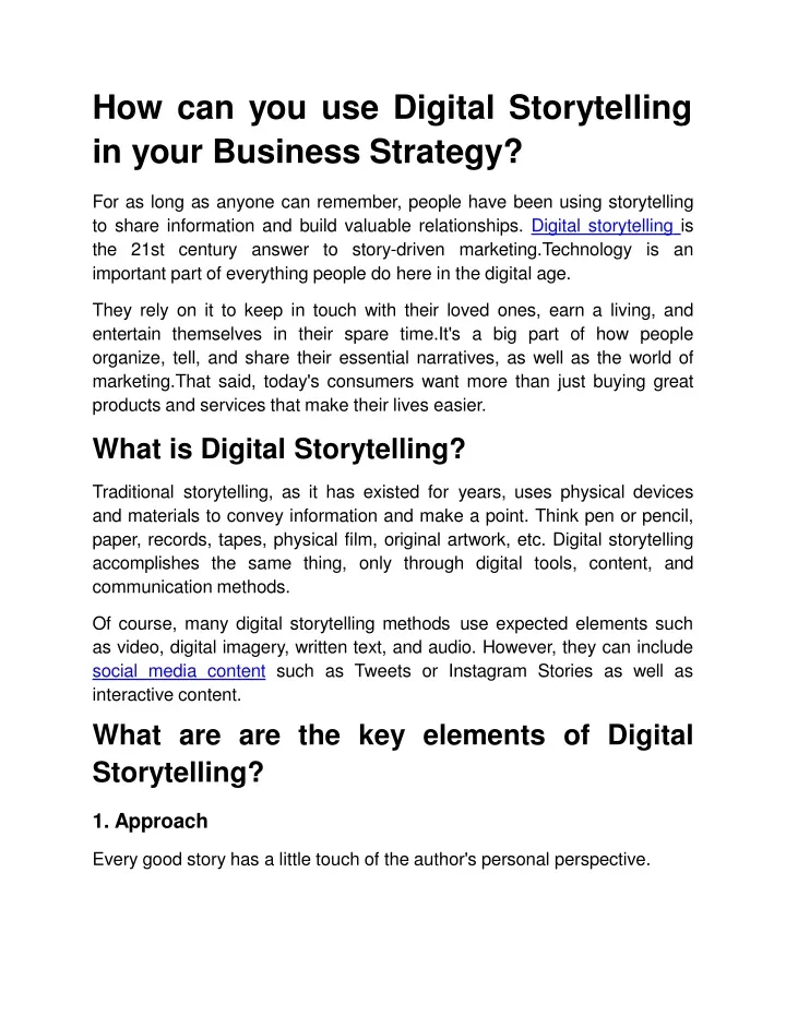 how can y ou u s e digital sto r y t elling in your business strategy