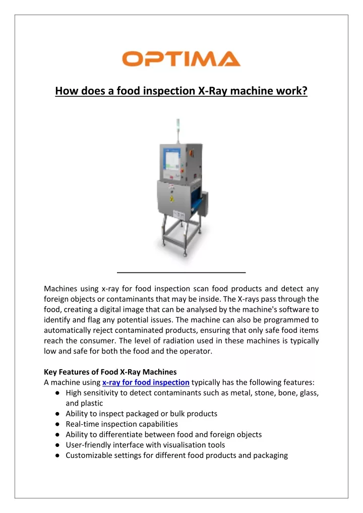 how does a food inspection x ray machine work