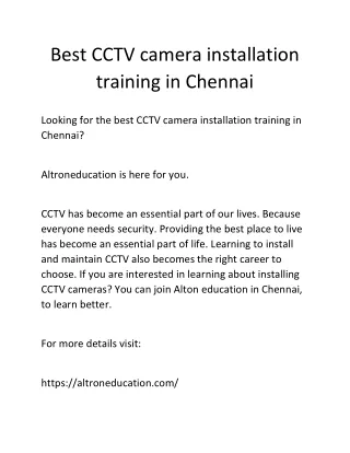 Best CCTV camera installation training in Chennai