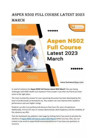 Aspen N502 Full Course Latest 2023 March