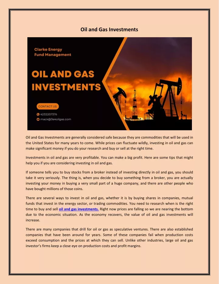 oil and gas investments