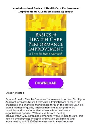 epub download Basics of Health Care Performance Improvement: A Lean Six Sigma
